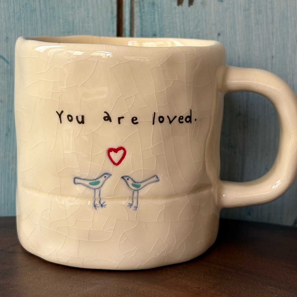 Cream-Colored Mug with Heart & Bird and Saying: “You are loved” - Picture 8 of 8
